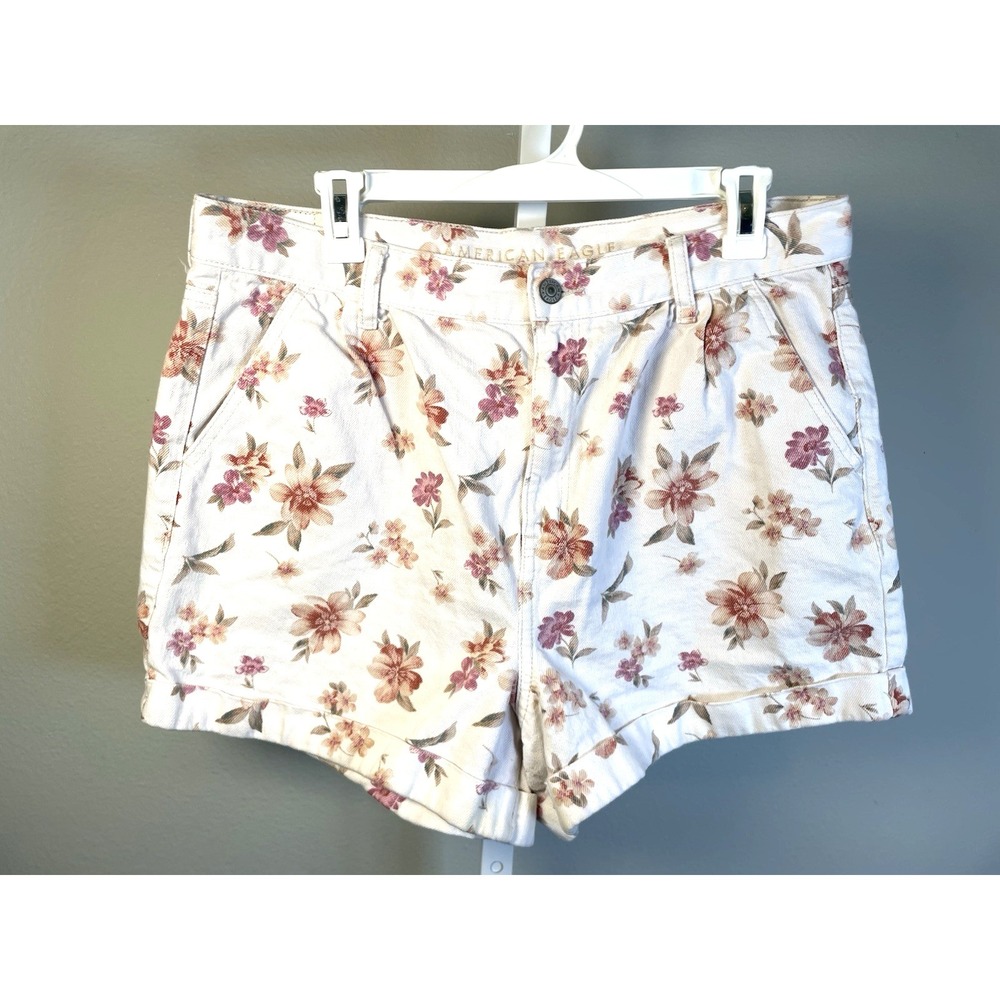 American Eagle Outfitters‎ Floral Jean Shorts 14 White Mom Short Cottagecore AE